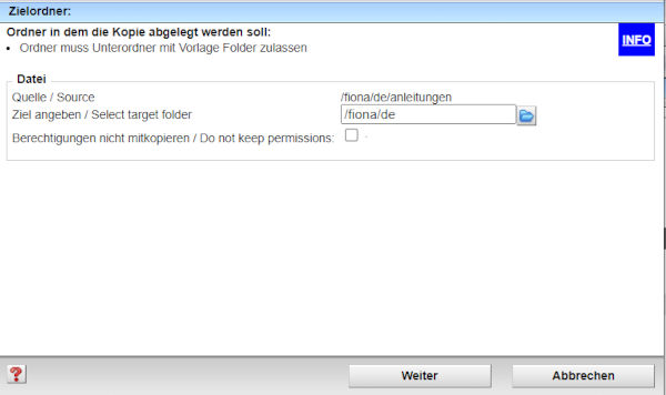 Screenshot des Kopier-Dialogs