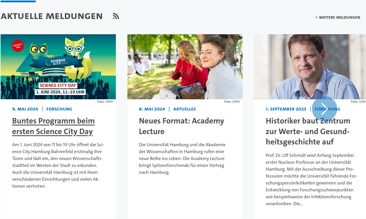 Screenshot einer Box der Vorlage "News-Karussell".