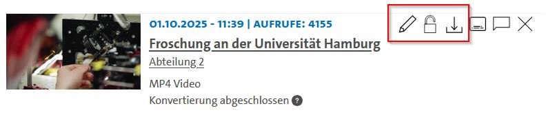  	 Screenshot aus Lecture2Go mit den Symbolen eines Videos